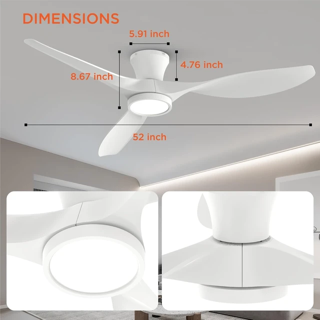 Alt view image 6 of 7 - 52 inch Ceiling Fans with Lights and Remote Control White