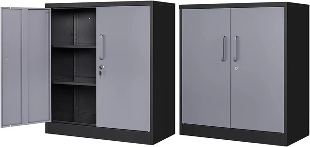 Main image of Metal Storage Cabinet-36 Tall Steel File Cabinet with Lockable Doors and Adjustable Shelves-Black Gray Steel Storage Cabinet for Home, School, Office, Garage