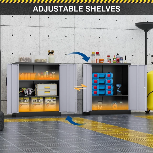 Alt view image 5 of 7 - Metal Storage Cabinet-36 Tall Steel File Cabinet with Lockable Doors and Adjustable Shelves-Black Gray Steel Storage Cabinet for Home, School, Office, Garage