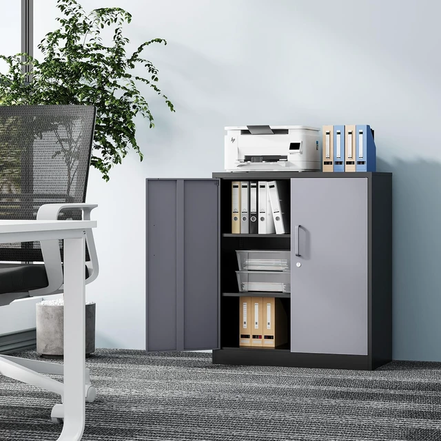 Alt view image 7 of 7 - Metal Storage Cabinet-36 Tall Steel File Cabinet with Lockable Doors and Adjustable Shelves-Black Gray Steel Storage Cabinet for Home, School, Office, Garage