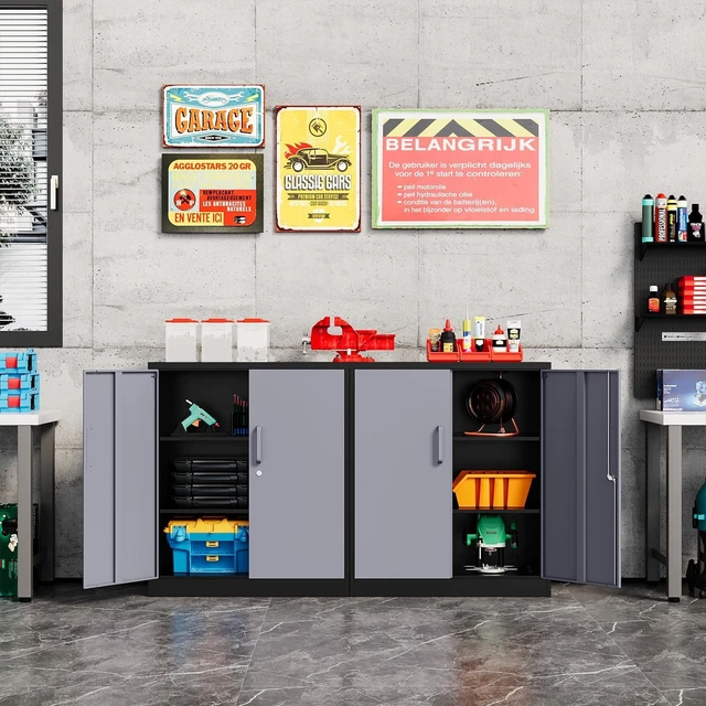 Alt view image 6 of 7 - Metal Storage Cabinet-36 Tall Steel File Cabinet with Lockable Doors and Adjustable Shelves-Black Gray Steel Storage Cabinet for Home, School, Office, Garage