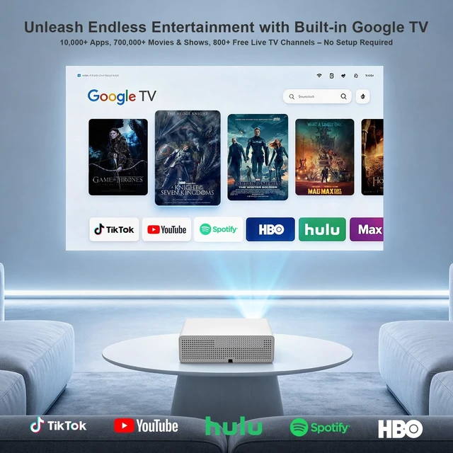 Alt view image 2 of 7 - 4K Smart Projector with Google TVNative 1080P 1000 ANSI Projector