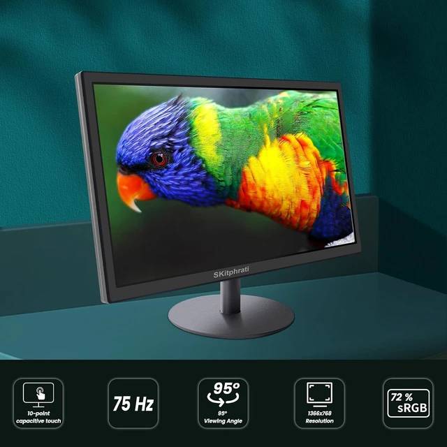 Alt view image 2 of 7 - 18.5 Inch Touchscreen Monitor HD 1366x768, VESA Wall Mountable, 10-Points Computer Touch Screen PC Display with Type-B HDMI VGA Port, 75Hz Desktop Touch Display, Black