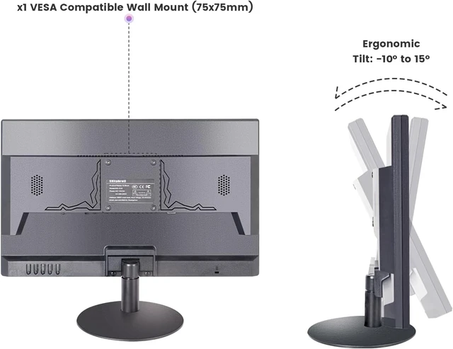 Alt view image 5 of 7 - 18.5 Inch Touchscreen Monitor HD 1366x768, VESA Wall Mountable, 10-Points Computer Touch Screen PC Display with Type-B HDMI VGA Port, 75Hz Desktop Touch Display, Black
