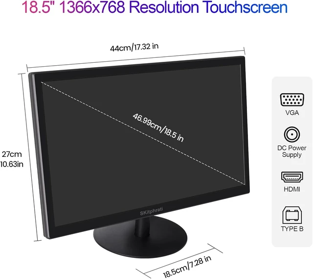 Alt view image 6 of 7 - 18.5 Inch Touchscreen Monitor HD 1366x768, VESA Wall Mountable, 10-Points Computer Touch Screen PC Display with Type-B HDMI VGA Port, 75Hz Desktop Touch Display, Black
