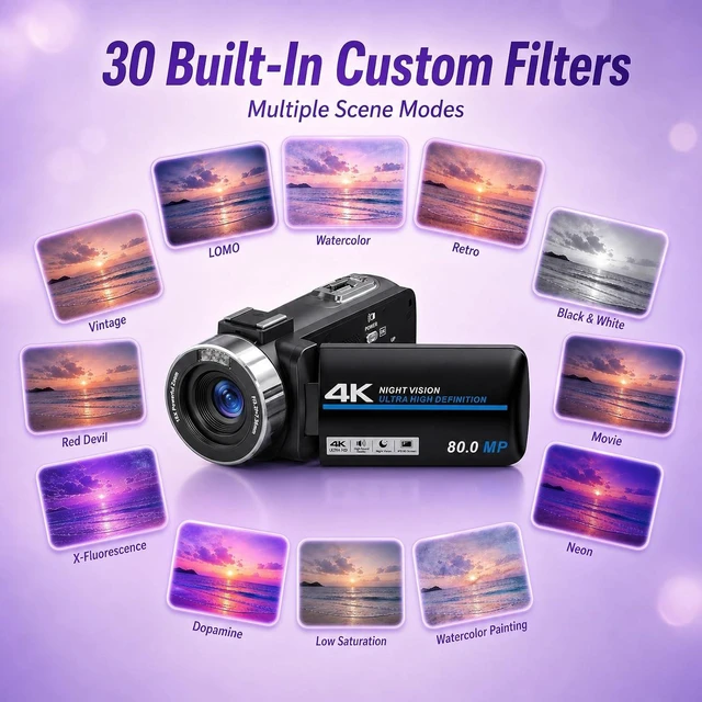 Alt view image 6 of 7 - 4K HD 80MP Camcorder Video Camera Vlogging Camera for YouTube