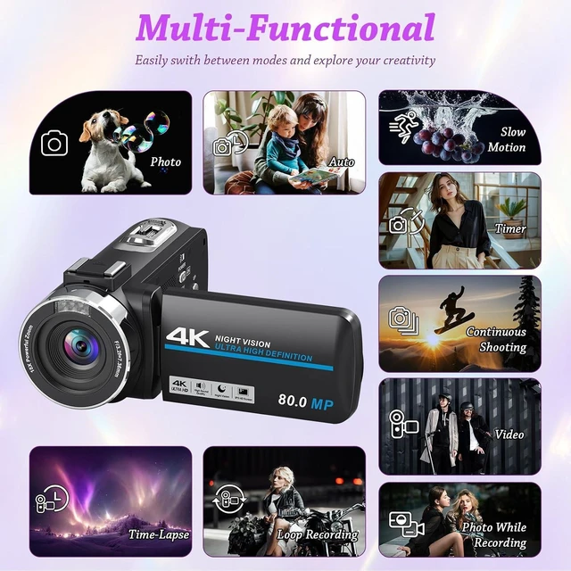 Alt view image 7 of 7 - 4K HD 80MP Camcorder Video Camera Vlogging Camera for YouTube