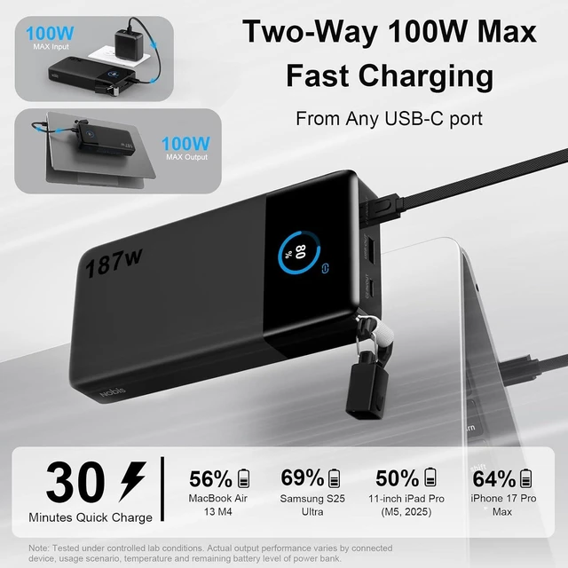 Alt view image 2 of 7 - Portable Charger 187W 25000mAh Power Bank w/Smart Display APP