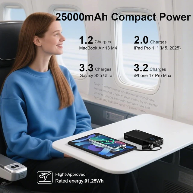 Alt view image 3 of 7 - Portable Charger 187W 25000mAh Power Bank w/Smart Display APP