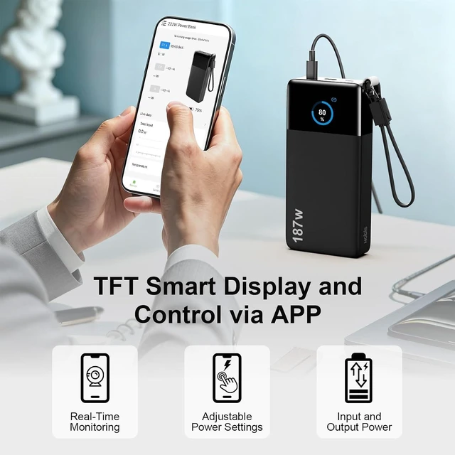 Alt view image 6 of 7 - Portable Charger 187W 25000mAh Power Bank w/Smart Display APP