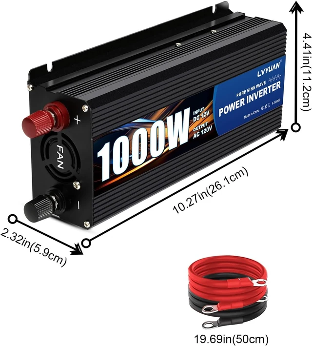 Alt view image 3 of 7 - 1000W Pure Sine Wave Inverter 12V to 110-120V, Dual AC, USB, LED