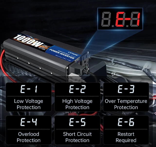 Alt view image 6 of 7 - 1000W Pure Sine Wave Inverter 12V to 110-120V, Dual AC, USB, LED