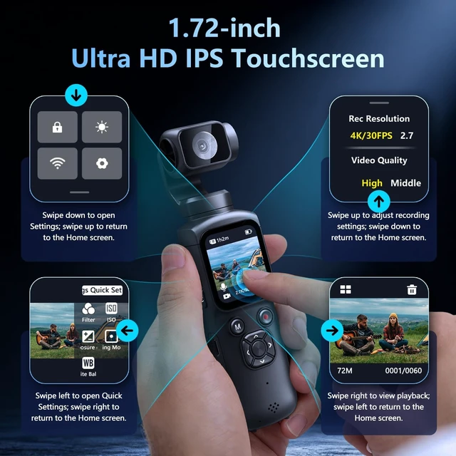 Alt view image 4 of 7 - 4K Vlogging Camera, Pocket Digital Camera, 330° Rotating Lens