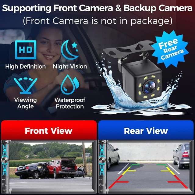 Alt view image 5 of 7 - 7" Double Din Car Stereo with Wireless Carplay & Android Auto, Bluetooth, 240W, SWC, Subwoofer Out, Mirror Link, USB-C/AUX/TF, FM/AM Car Radio Receiver, Backup Camera
