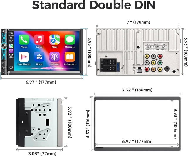 Alt view image 7 of 7 - 7" Double Din Car Stereo with Wireless Carplay & Android Auto, Bluetooth, 240W, SWC, Subwoofer Out, Mirror Link, USB-C/AUX/TF, FM/AM Car Radio Receiver, Backup Camera