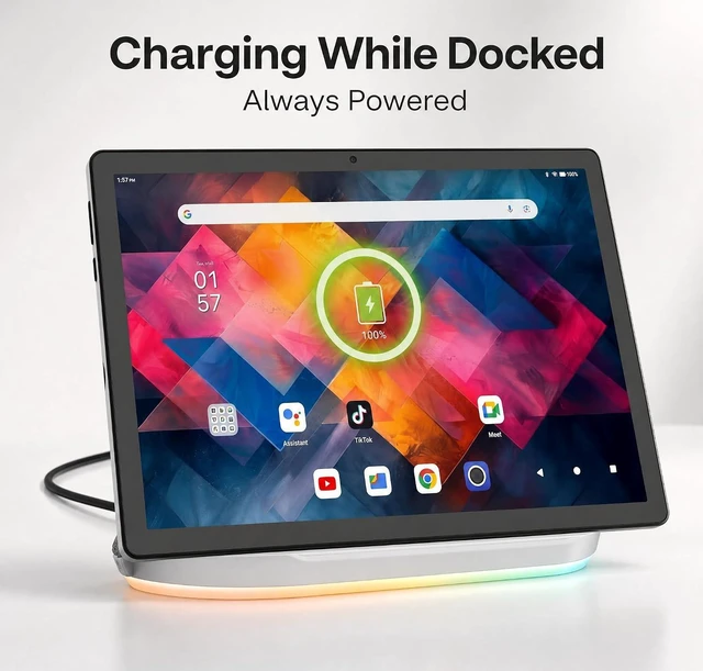Alt view image 4 of 7 - 2026 Upgraded Android 16 Tablet with 64GB+1TB Expand, 10.1 inch Tablet with 8-Core, Dock Station, Gemini Ai, WiFi 6, Bluetooth 5.4, 3-Year Protection, Tablet for Students, Kids& Adults