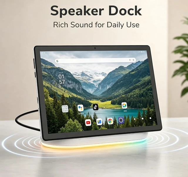 Alt view image 5 of 7 - 2026 Upgraded Android 16 Tablet with 64GB+1TB Expand, 10.1 inch Tablet with 8-Core, Dock Station, Gemini Ai, WiFi 6, Bluetooth 5.4, 3-Year Protection, Tablet for Students, Kids& Adults