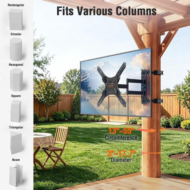 Alt view image 2 of 7 - Pillar TV Mount for 26-60" TVs, No Drill Column TV Bracket for Gazebo Patio