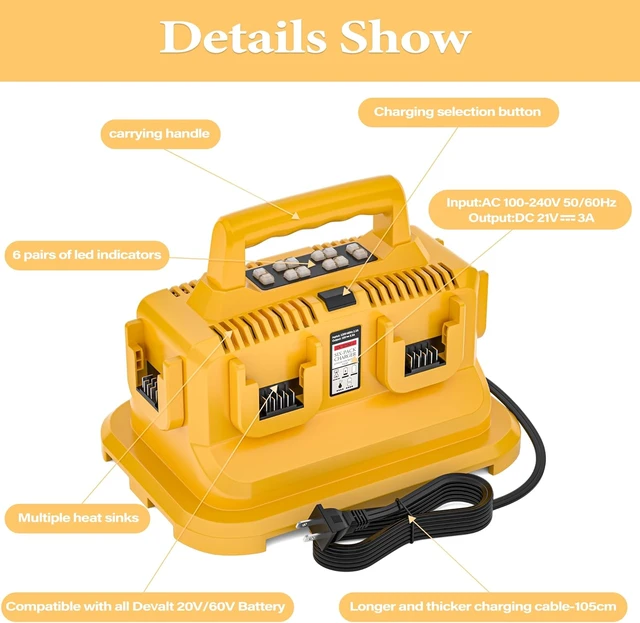 Alt view image 5 of 7 - Upgraded 6-Ports Rapid Battery Charger Station for Dewalt 20V/60V Charger