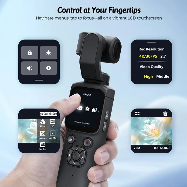 Alt view image 5 of 7 - 4K Vlogging Camera with 330° Gimbal Lens & 75MP Photo, WiFi Pocket Camera