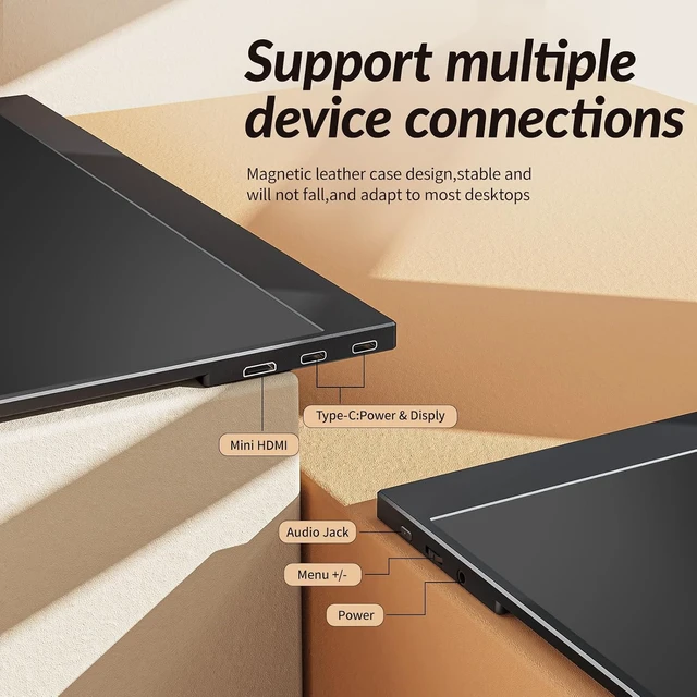 Alt view image 7 of 7 - Portable Monitor 15.6 Inch 1080P FHD IPS 65% sRGB Travel Monitor with USB-C HDMI Portable Screen Second Screen for Laptop MacBook Surface PC PS4/5, VESA Mountable, with Kickstand