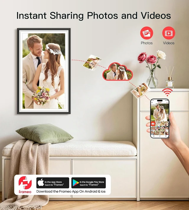 Alt view image 2 of 7 - 64GB Frameo 15.6" Digital Picture Frame WiFi, Large Electronic Photo Frames