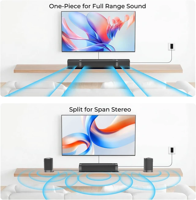 Alt view image 3 of 7 - 110W Sound Bar for Smart TV, Dolby Digital Plus Soundbar for TV, Bluetooth 5.3, ARC Opt AUX Connect for Home Theater