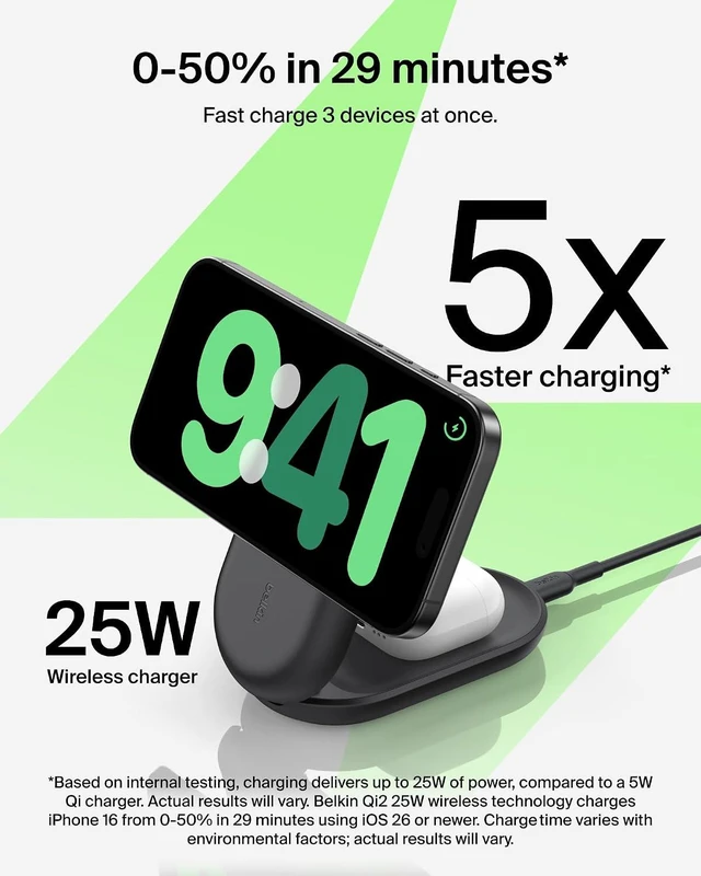 Alt view image 2 of 7 - Qi2.2 25W Wireless 3 in 1 Foldable Fast Charging Station for iPhone