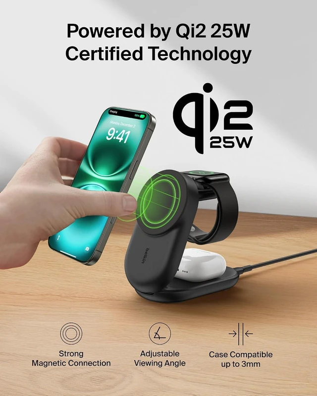Alt view image 7 of 7 - Qi2.2 25W Wireless 3 in 1 Foldable Fast Charging Station for iPhone