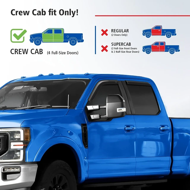 Alt view image 3 of 7 - Shatterproof Window Deflectors for Ford F250 to F550 Super Duty 2017-2026 Crew Cab, Tape-on Rain Guards, Window Visors, Vent Deflector Visor, Car Accessories, 4 pcs. - GY008899