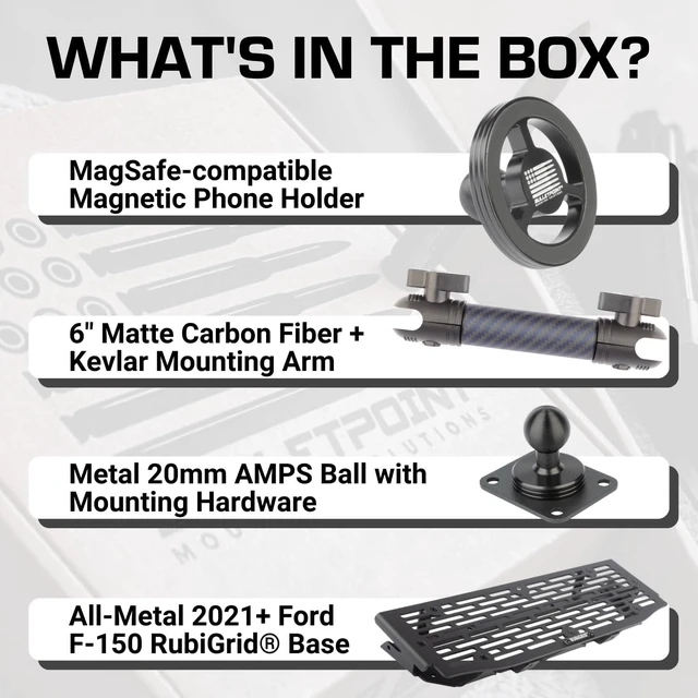 Alt view image 2 of 6 - Mounting Solutions RubiGrid Metal Dash Mount Phone Holder Compatible with 2021-2025 Ford F-150 and 2021-2023 Ford Raptor (Magsafe Compatible)