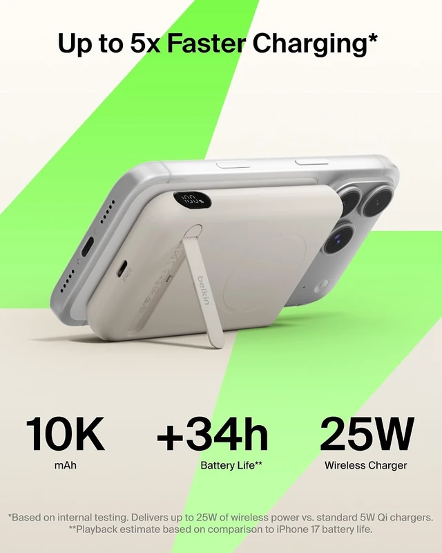 Alt view image 2 of 7 - 10000mAh Qi2.2 25W MagSafe Power Bank with Kickstand and Display
