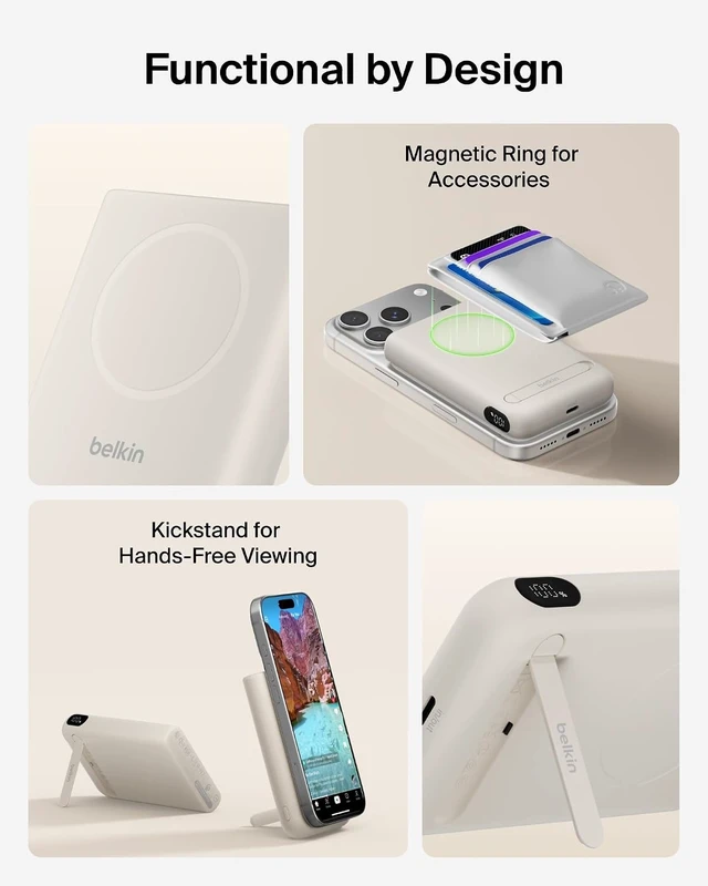 Alt view image 3 of 7 - 10000mAh Qi2.2 25W MagSafe Power Bank with Kickstand and Display