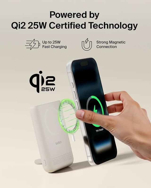 Alt view image 5 of 7 - 10000mAh Qi2.2 25W MagSafe Power Bank with Kickstand and Display