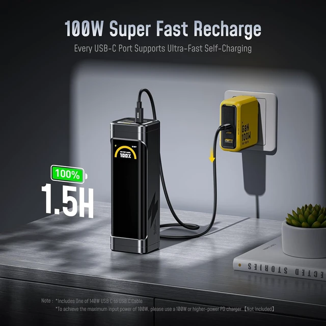 Alt view image 5 of 7 - 25200mAh 170W Laptop Power Bank, 100W Max Output USB-C PD 3.0 Portable Charger, 90.72Wh Airline-Compliant for iPad, iPhone 17 Pro Max, Galaxy, Steam Deck, Grey