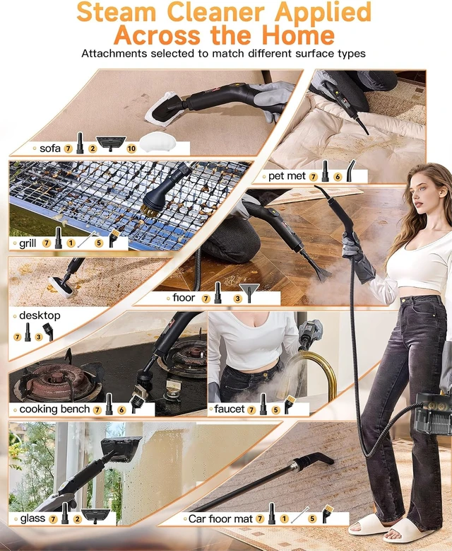 Alt view image 5 of 7 - Steam Cleaner, 3 Level Adjustable Handle with 18 Accessories