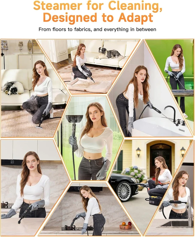 Alt view image 7 of 7 - Steam Cleaner, 3 Level Adjustable Handle with 18 Accessories
