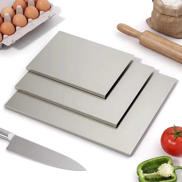 Alt view image 3 of 7 - Stainless Steel Chopping Board Set of 3, Cutting Board with Lip