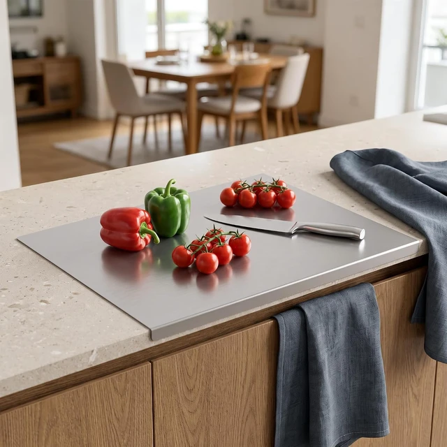 Alt view image 7 of 7 - Stainless Steel Chopping Board Set of 3, Cutting Board with Lip