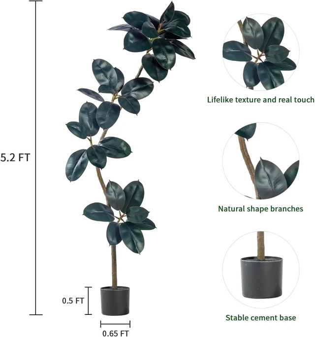 Alt view image 2 of 7 - 5.2ft Artificial Rubber Tree Faux Plants Indoor Faux Floor Artificial Trees Indoor,Fake Plant Fake Tropical Plants,Large Floor,Real Touch Rubber Tree for Home Decor