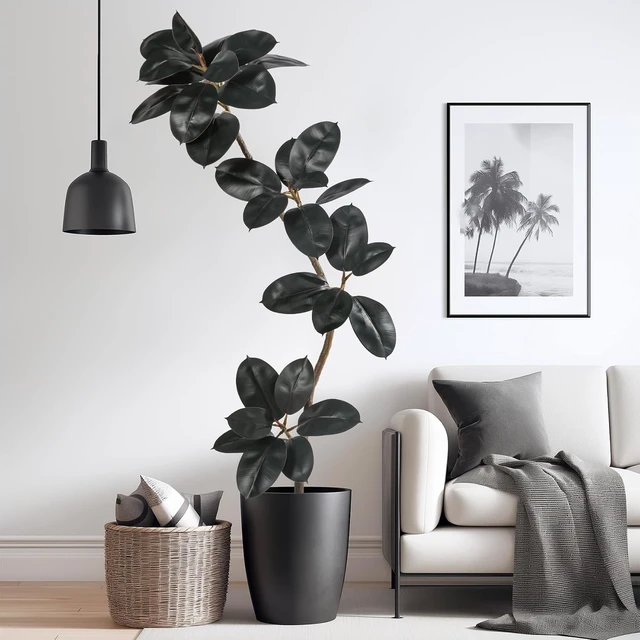 Alt view image 5 of 7 - 5.2ft Artificial Rubber Tree Faux Plants Indoor Faux Floor Artificial Trees Indoor,Fake Plant Fake Tropical Plants,Large Floor,Real Touch Rubber Tree for Home Decor