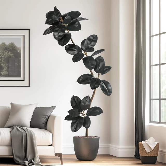 Alt view image 7 of 7 - 5.2ft Artificial Rubber Tree Faux Plants Indoor Faux Floor Artificial Trees Indoor,Fake Plant Fake Tropical Plants,Large Floor,Real Touch Rubber Tree for Home Decor