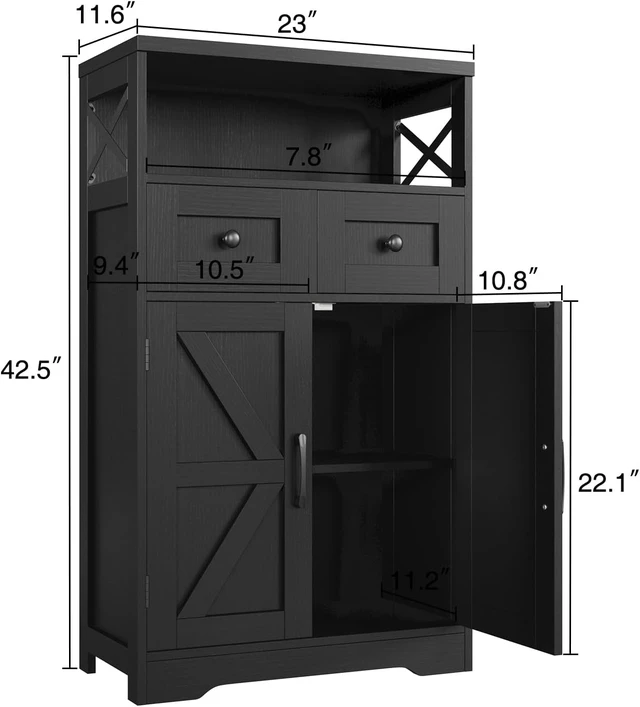 Alt view image 2 of 7 - Black Farmhouse Storage Cabinet with Doors and Drawers, Small Pantry Hutch