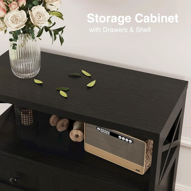 Alt view image 6 of 7 - Black Farmhouse Storage Cabinet with Doors and Drawers, Small Pantry Hutch