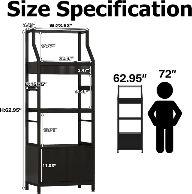 Alt view image 2 of 6 - Bakers Rack with Storage Cabinet, Industrial Microwave Stand with Drawer,5-Tier Free Standing Kitchen Storage Shelf Rack,Coffee Bar Station for Kitchen, Dining Room