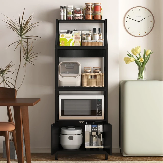 Alt view image 5 of 6 - Bakers Rack with Storage Cabinet, Industrial Microwave Stand with Drawer,5-Tier Free Standing Kitchen Storage Shelf Rack,Coffee Bar Station for Kitchen, Dining Room