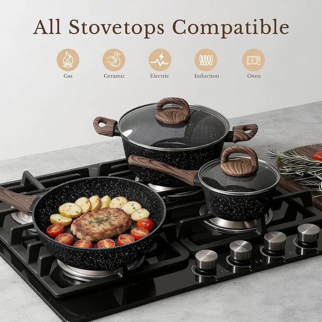 Alt view image 4 of 7 - 25 Pcs Pots and Pans Set, Nonstick Ceramic Cookware Sets, Healthy Non-Toxic, Large Capacity, Induction Compatible, Cooking Set with Frying Pans & Saucepans, PFAS/PTFE/PFOA Free, Classic Black
