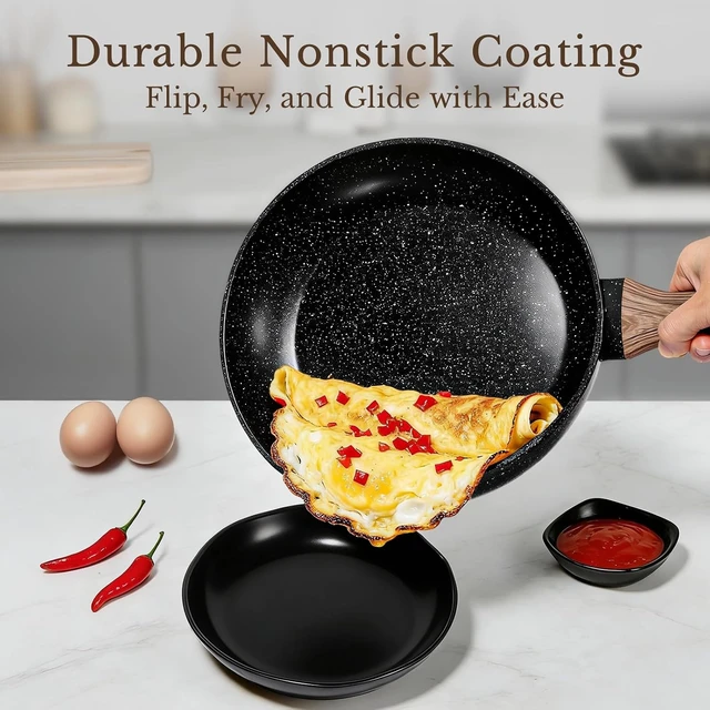 Alt view image 5 of 7 - 25 Pcs Pots and Pans Set, Nonstick Ceramic Cookware Sets, Healthy Non-Toxic, Large Capacity, Induction Compatible, Cooking Set with Frying Pans & Saucepans, PFAS/PTFE/PFOA Free, Classic Black