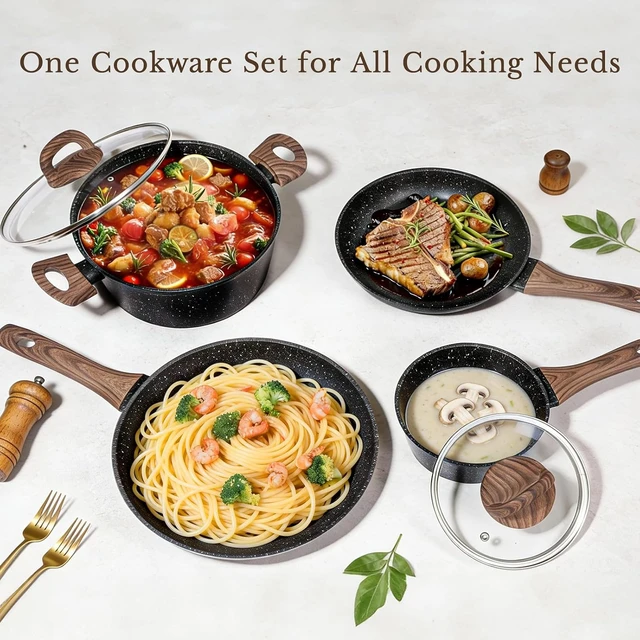 Alt view image 7 of 7 - 25 Pcs Pots and Pans Set, Nonstick Ceramic Cookware Sets, Healthy Non-Toxic, Large Capacity, Induction Compatible, Cooking Set with Frying Pans & Saucepans, PFAS/PTFE/PFOA Free, Classic Black