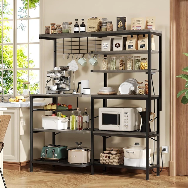 Alt view image 2 of 7 - L-Shaped Bakers Rack with Power Outlets